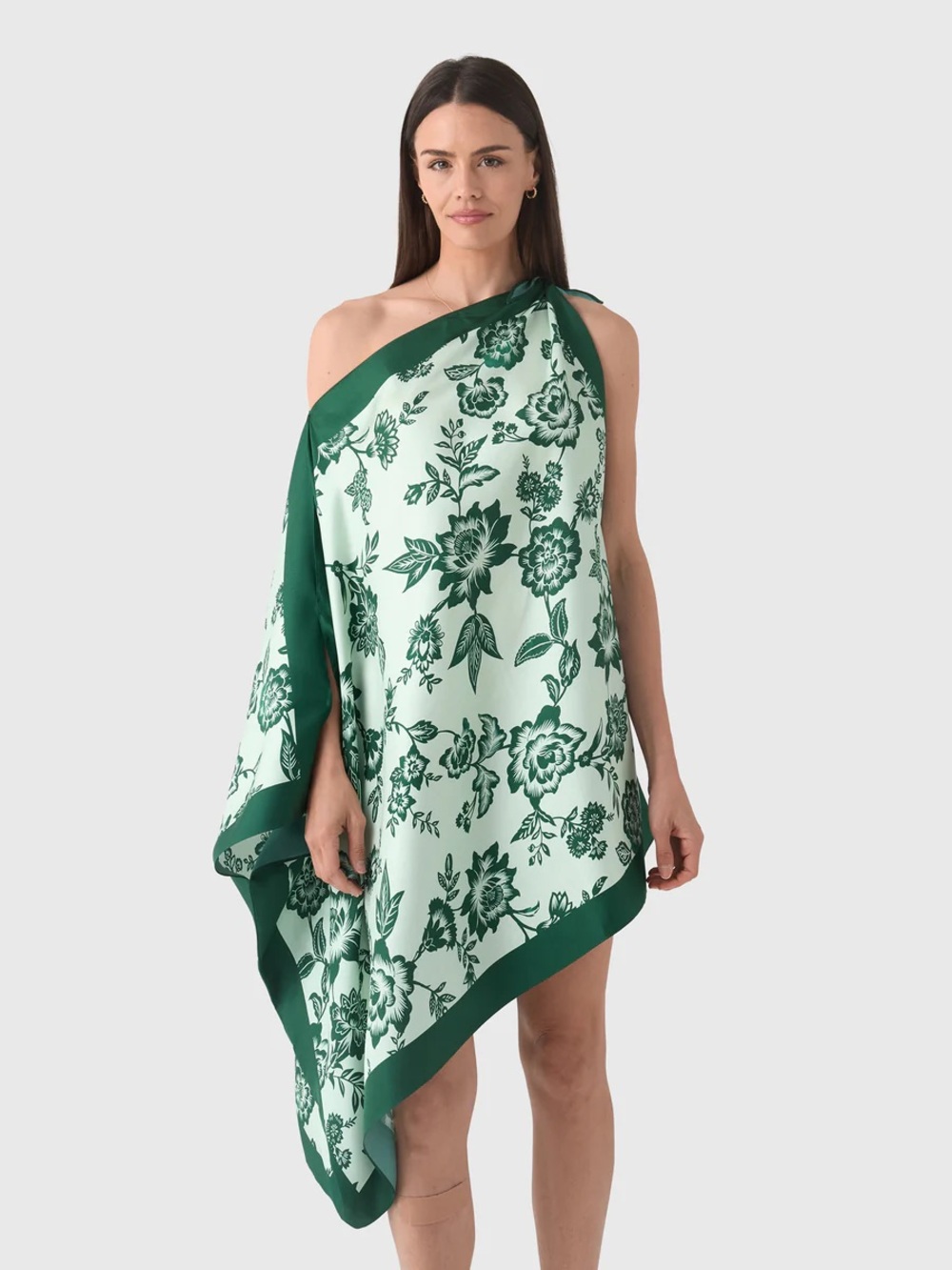 Mason’s Daughter Lily Scarf Dress One-Shoulder Green Floral Dress